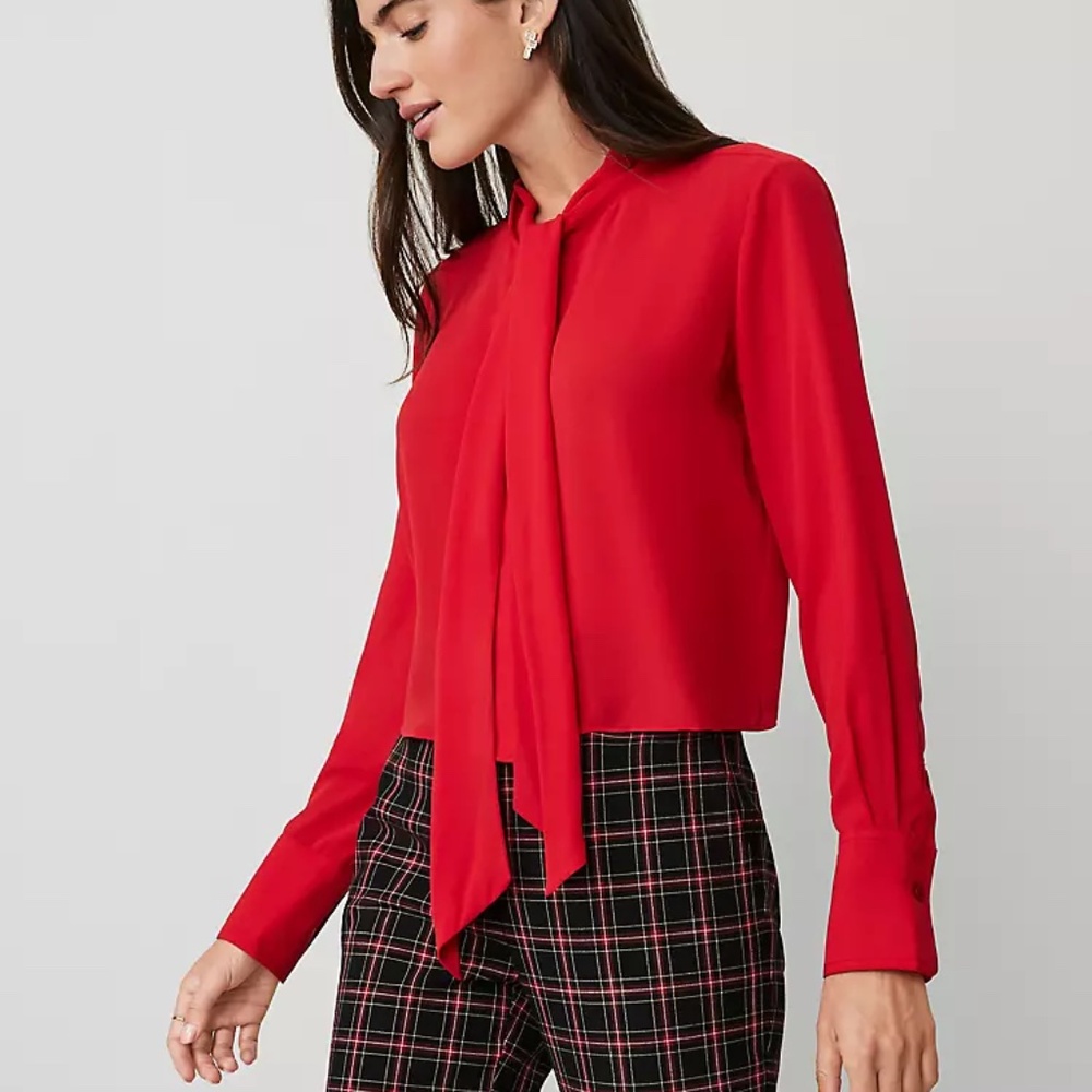 Ann Taylor red tie neck blouse